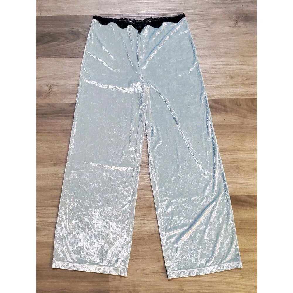 Vtg Victoria's Secret Sz S Crushed Baby Blue Velvet Pull On Pajama Pants Lounge